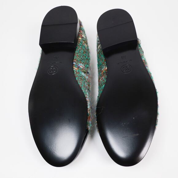NWOB CHANEL 23A Paris-Dakar Green Tweed Patent CC Cap Toe Bow Ballet Flats EU 36 - Picture 11 of 12